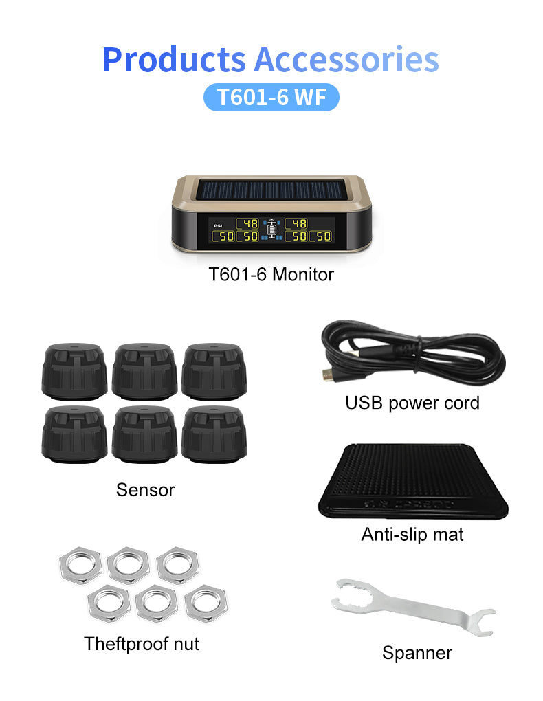 Wireless Tyre Pressure Monitoring System (TPMS) – 6 Sensor Kit for Caravan, Trailer & Truck